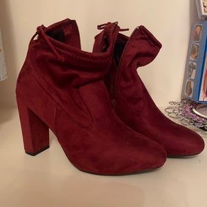 maroon heeled ankle booties
